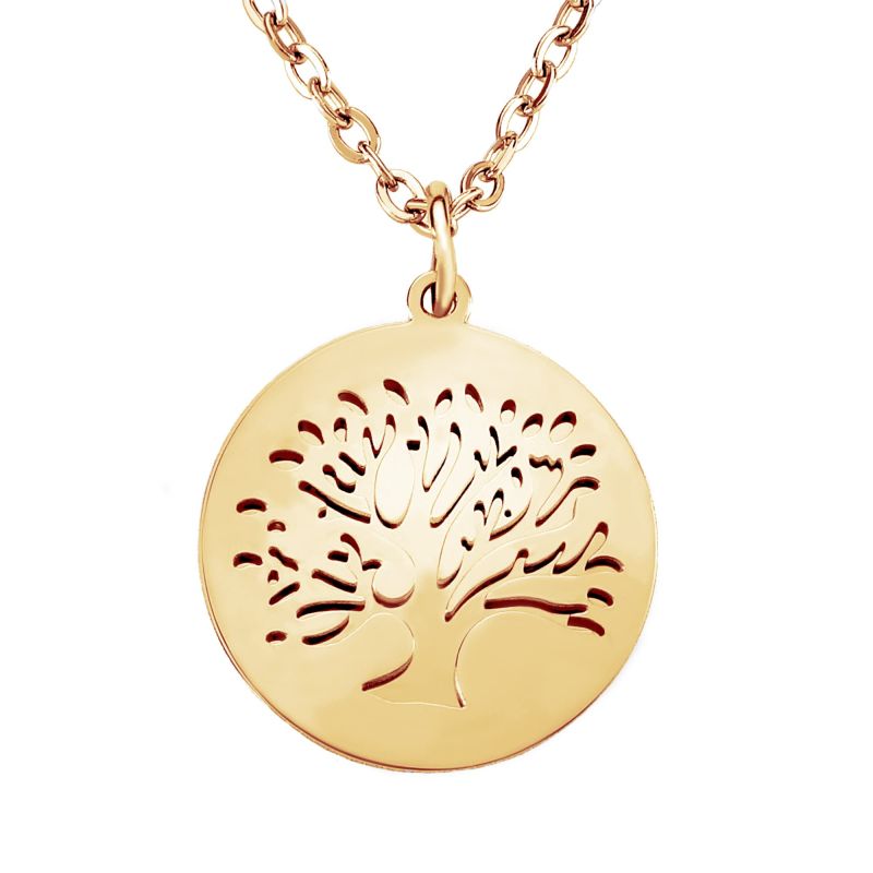 Kette mit Baum Anhänger Gold Edelstahl Schmuck